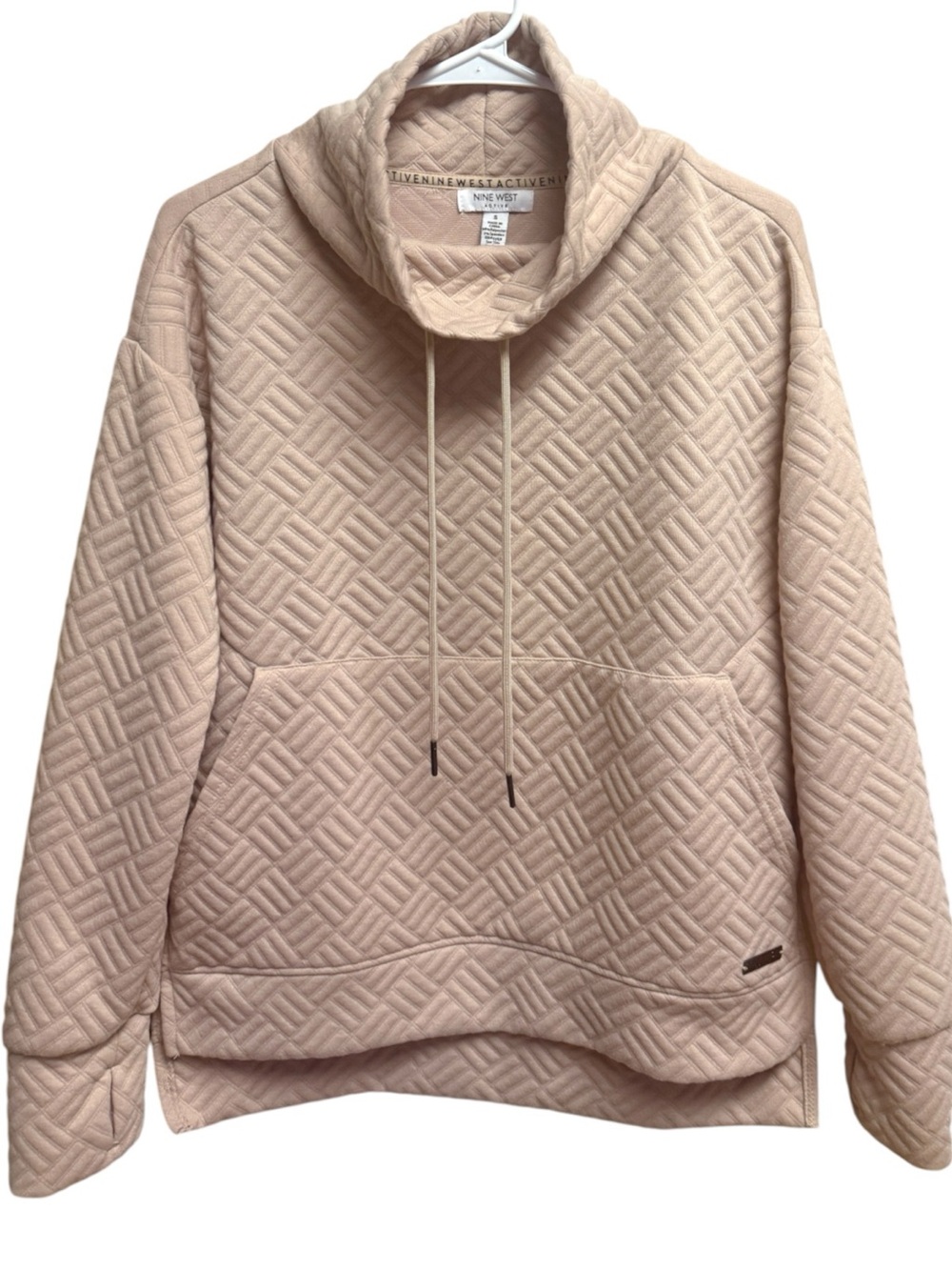 Nine West Active Quilted Cowl Neck Pullover Sweatshirt - Blush Pink / Small